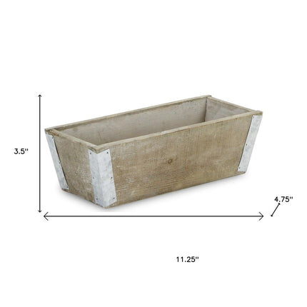 Natural And Silver Metal And Wood 90 Ounce Rectangular Distressed Planter Box