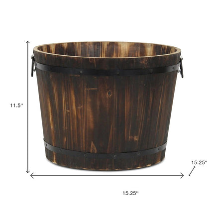 Brown Wood And Metal 1000 Ounce Round Distressed Planter Box