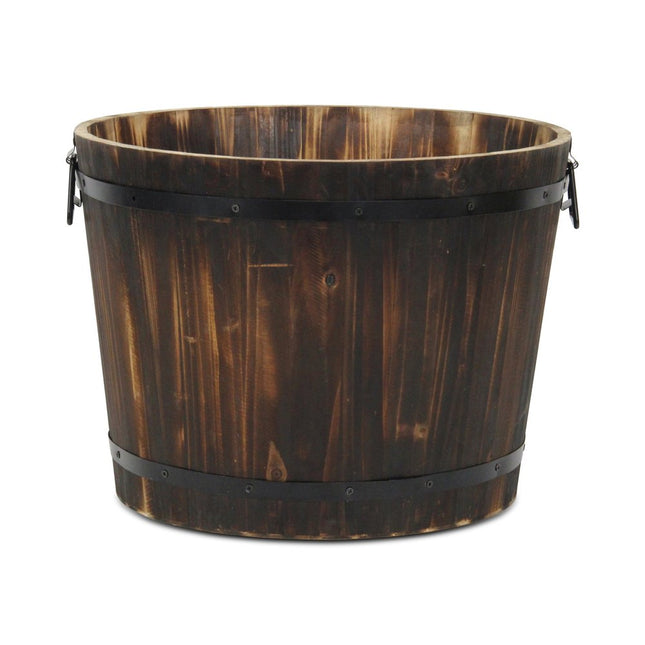 Brown Wood And Metal 1000 Ounce Round Distressed Planter Box