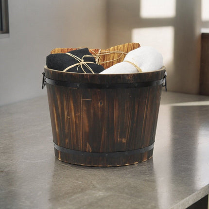 Brown Wood And Metal 1000 Ounce Round Distressed Planter Box