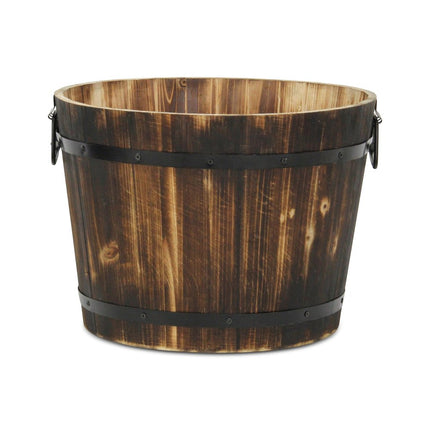 Brown Wood And Metal 800 Ounce Round Distressed Planter Box
