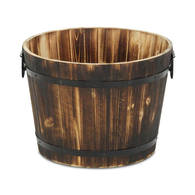 Brown Wood And Metal 800 Ounce Round Distressed Planter Box