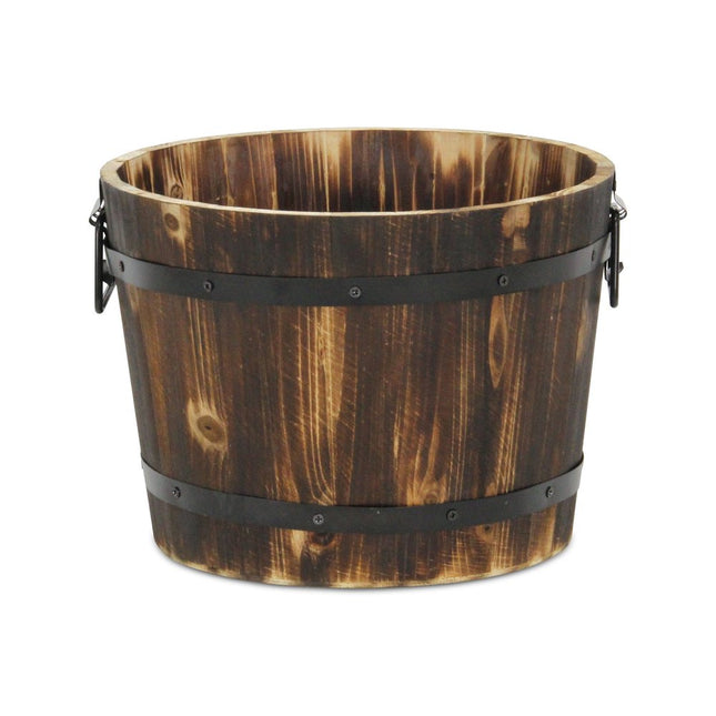 Brown Wood And Metal 400 Ounce Round Distressed Planter Box