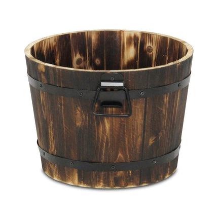 Brown Wood And Metal 400 Ounce Round Distressed Planter Box