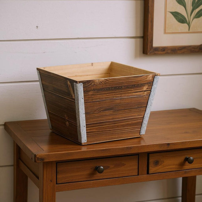 Brown Wood And Metal 600 Ounce Square Distressed Planter Box