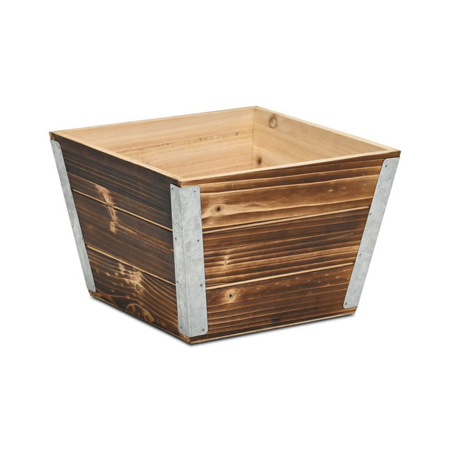 Brown Wood And Metal 300 Ounce Square Distressed Planter Box