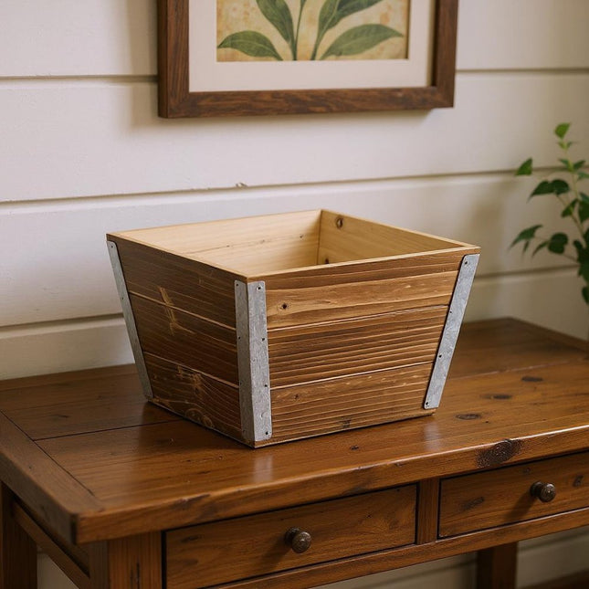 Brown Wood And Metal 300 Ounce Square Distressed Planter Box