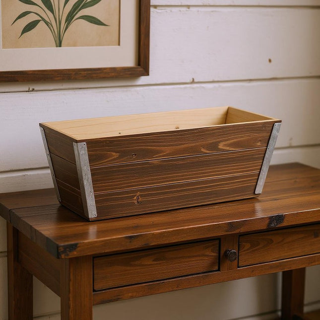 Brown Wood And Metal 700 Ounce Rectangular Distressed Planter Box
