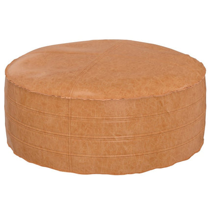 32" Camel Faux Leather Round Cocktail Ottoman
