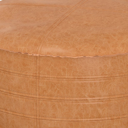 32" Camel Faux Leather Round Cocktail Ottoman