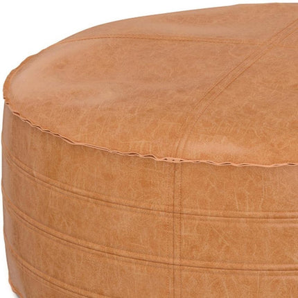 32" Camel Faux Leather Round Cocktail Ottoman