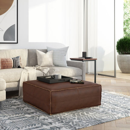 36" Dark Brown Faux Leather Cocktail Ottoman
