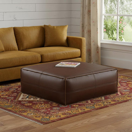 36" Dark Brown Faux Leather Cocktail Ottoman
