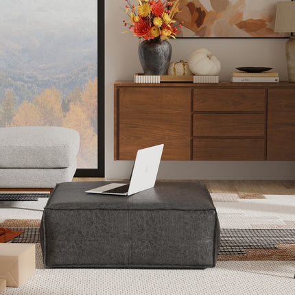 36" Black Faux Leather Cocktail Ottoman