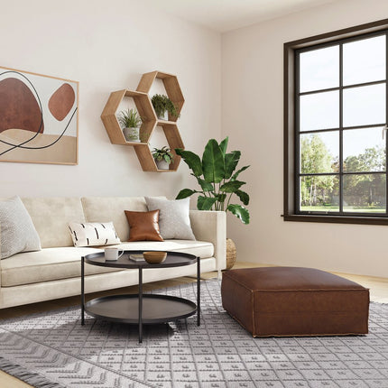 30" Dark Brown Faux Leather Cocktail Ottoman