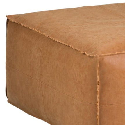 30" Camel Faux Leather Pouf Ottoman