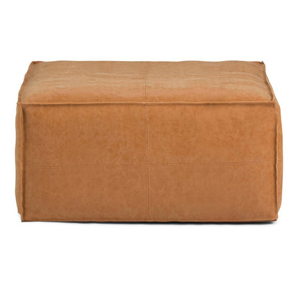 30" Camel Faux Leather Pouf Ottoman