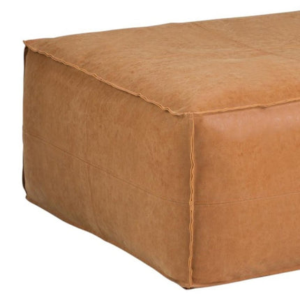 30" Camel Faux Leather Pouf Ottoman