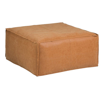 30" Camel Faux Leather Pouf Ottoman