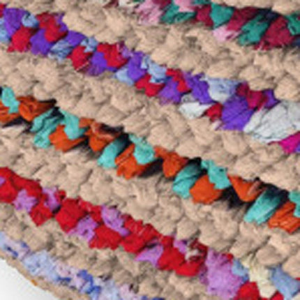 30" Blue Green Purple and Red Jute Striped Round Pouf Ottoman