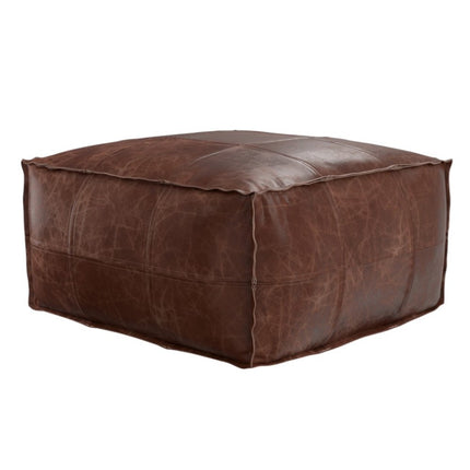 26" Brown Leather Pouf Ottoman