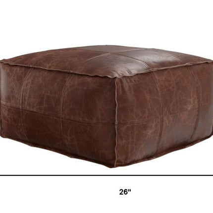 26" Brown Leather Pouf Ottoman