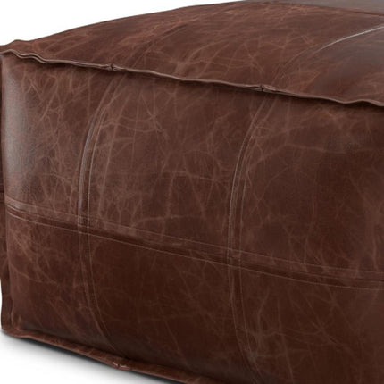 26" Brown Leather Pouf Ottoman