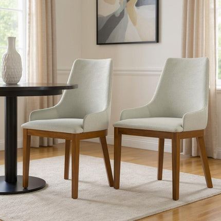 Set of Two Natural and Walnut Solid Wood Dining Parsons Chairs