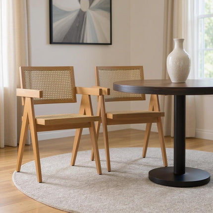Set of Two Natural Solid Wood Dining Parsons Chairs