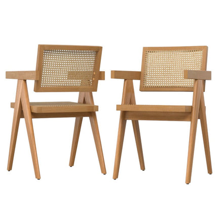 Set of Two Natural Solid Wood Dining Parsons Chairs