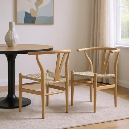 Set of Two Natural Solid Wood Dining Parsons Chairs
