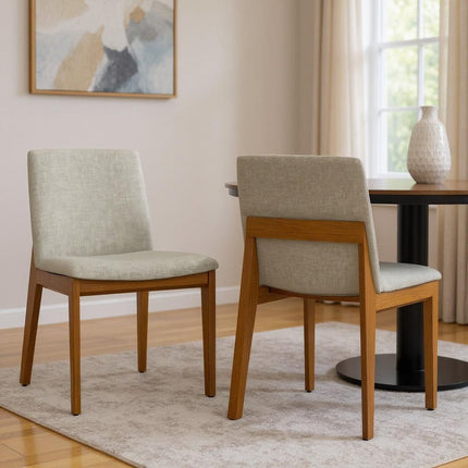 Set of Two Natural and Walnut Solid Wood Dining Parsons Chairs