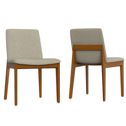Set of Two Natural and Walnut Solid Wood Dining Parsons Chairs