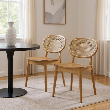 Set of Two Natural Solid Wood Dining Parsons Chairs