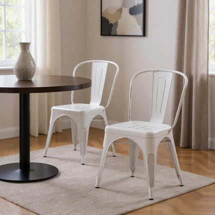 Set of Two White Metal Dining Parsons Chairs