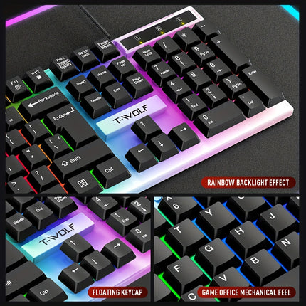 4pcs 4-Piece Wired Gaming Bundle: Illuminated Keyboard, Mouse, Headphones, and Mouse Pad