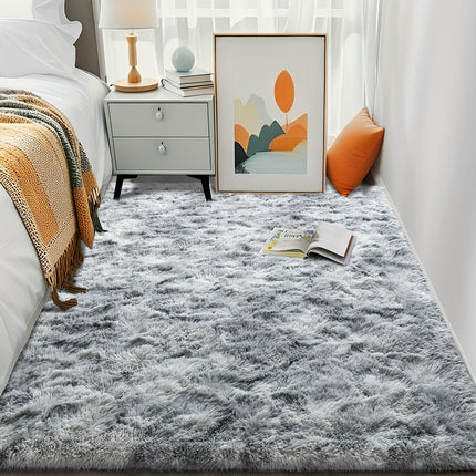 1pc Soft Plush Mat, Non-Slip Fluffy Plush Shaggy Bedside Mat, Tie-Dye Living Room Mat,