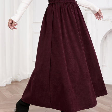 Women's A-Line Maxi Skirt with Umbrella Hem & Pleated Fullness - High-Waisted Long Skirts Suitable