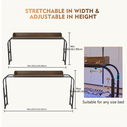 Modern LED Overbed Table with Charging Station & Smart Sensor