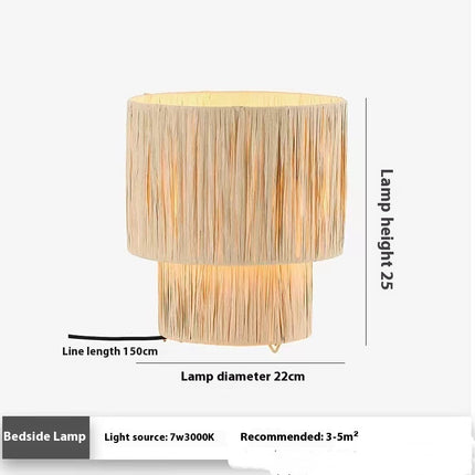 Retro Straw Woven Chandelier Art Rattan Restaurant Japanese Style