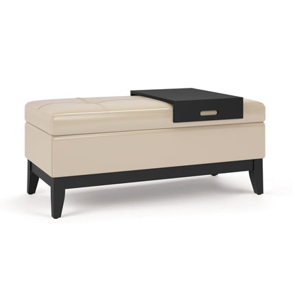 42" Dark Brown and Cream Upholstery Storage Ottoman
