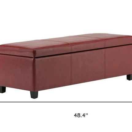 48" Dark Brown and Red Upholstery Storage Ottoman
