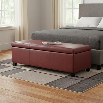 48" Dark Brown and Red Upholstery Storage Ottoman