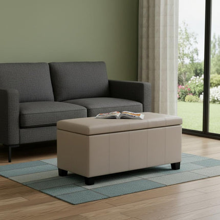 36" Dark Brown and Cream Upholstery Storage Ottoman