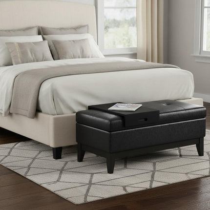 42" Dark Brown and Black Upholstery Storage Ottoman