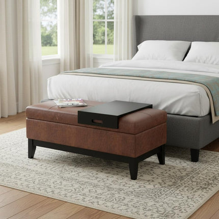 42" Dark Brown and Brown Upholstery Storage Ottoman