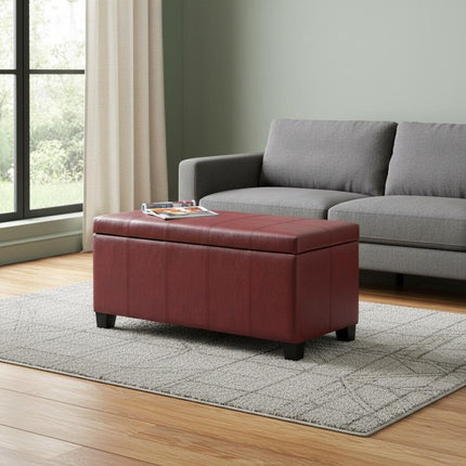 36" Dark Brown and Red Upholstery Storage Ottoman