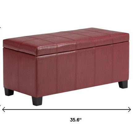 36" Dark Brown and Red Upholstery Storage Ottoman