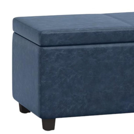 48" Dark Brown and Denim Blue Upholstery Storage Ottoman