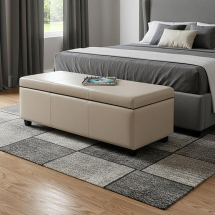 48" Dark Brown and Cream Upholstery Storage Ottoman